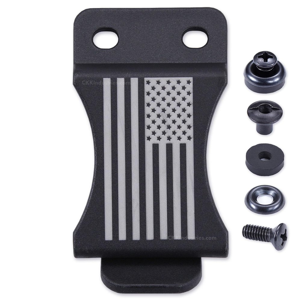 HolsterSmith KYDEX Belt Clip for Holsters & Sheaths (FOMI Design - w/USA Flag Engraving) - (Fits 1.50in Belts) - (Inside-The-Waistband/IWB) - (USA Made) - (w/Mounting Hardware) - (1 Pack)
