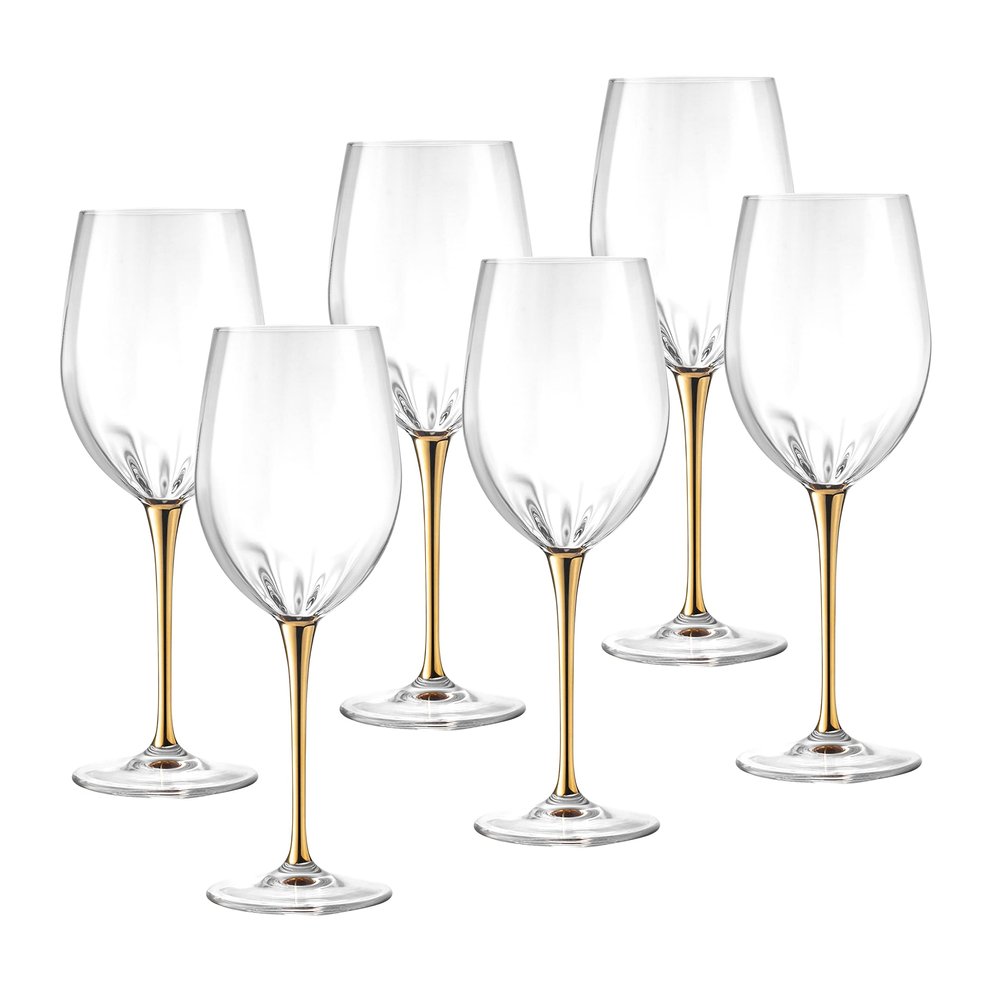 Barski Goblet - Red Wine Glass - Crystal Glass - Water Glass - Shiny Gold Stem - Stemmed Glasses - Set of 6 Goblets - 18 oz Made in Europe