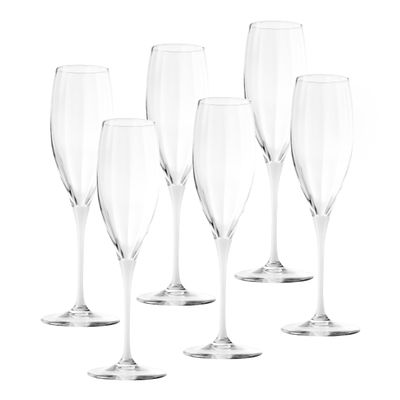 Barski Toasting Flute Glass - Champagne - Flutes - Set of 6 Crystal Glasses - Wedding Toasting Flutes - White Stem - 11 oz Made in Europe