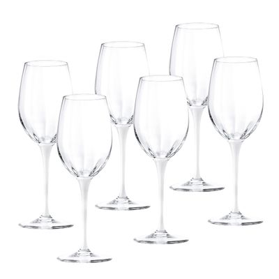 Barski Goblet - White Wine Glass -Crystal Glass - Water Glass - White Stem - Stemmed Glasses - Set of 6 Goblets - 14 oz Made in Europe