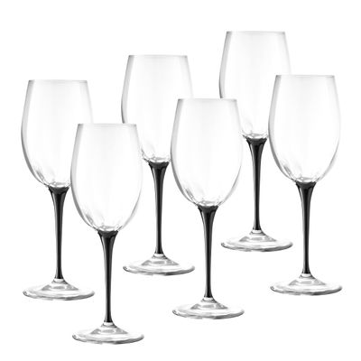 Barski Goblet - White Wine Glass -Crystal Glass - Water Glass - Bold Black Stem - Stemmed Glasses - Set of 6 Goblets - 14 oz Made in Europe