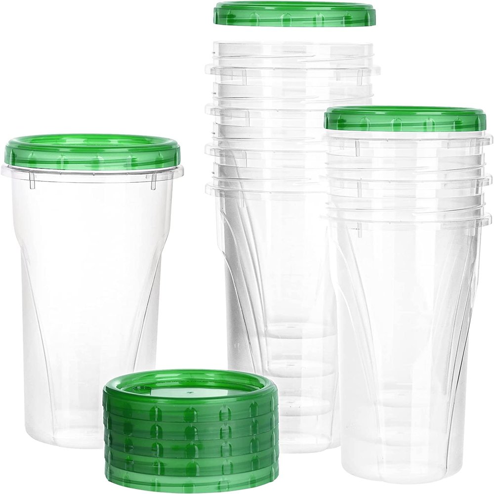 48 oz Clear Twist Top Storage Deli Containers with Leak Proof Lids Green - BPA Free Snack Containers Airtight Reusable Plastic Food Storage Canisters with Twist Seal Caps, Food Storage, Meal Prep, Freezer, Kitchen Organizer, Stackable, Reusable (8)