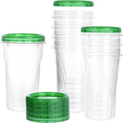48 oz Clear Twist Top Storage Deli Containers with Leak Proof Lids Green - BPA Free Snack Containers Airtight Reusable Plastic Food Storage Canisters with Twist Seal Caps, Food Storage, Meal Prep, Freezer, Kitchen Organizer, Stackable, Reusable (24)