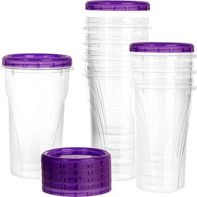 48 oz Clear Twist Top Storage Deli Containers with Leak Proof Lids Purple - BPA Free Snack Containers Airtight Reusable Plastic Food Storage Canisters with Twist Seal Caps, Food Storage, Meal Prep, Freezer, Kitchen Organizer, Stackable, Reusable (8)
