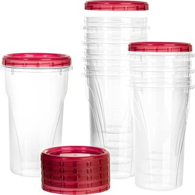 48 oz Clear Twist Top Storage Deli Containers with Leak Proof Lids Red - BPA Free Snack Containers Airtight Reusable Plastic Food Storage Canisters with Twist Seal Caps, Food Storage, Meal Prep, Freezer, Kitchen Organizer, Stackable, Reusable (16)