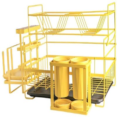 OLOTU Dish Drying Rack 2-Tier Metal Dish Rack with Drainboard SetCutting Board Utensil Holder for Kitchen CountertopMultifunctional Home Accessories Compact