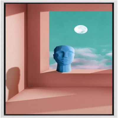SIGNWIN Framed Canvas Print Wall Art Preppy Room Decor Fantasy Moonlight Sculpture Cloud Sky Landscape Window View Decorative Scenic Colorful for Living Room, Bedroom, Office - 16"x24" White
