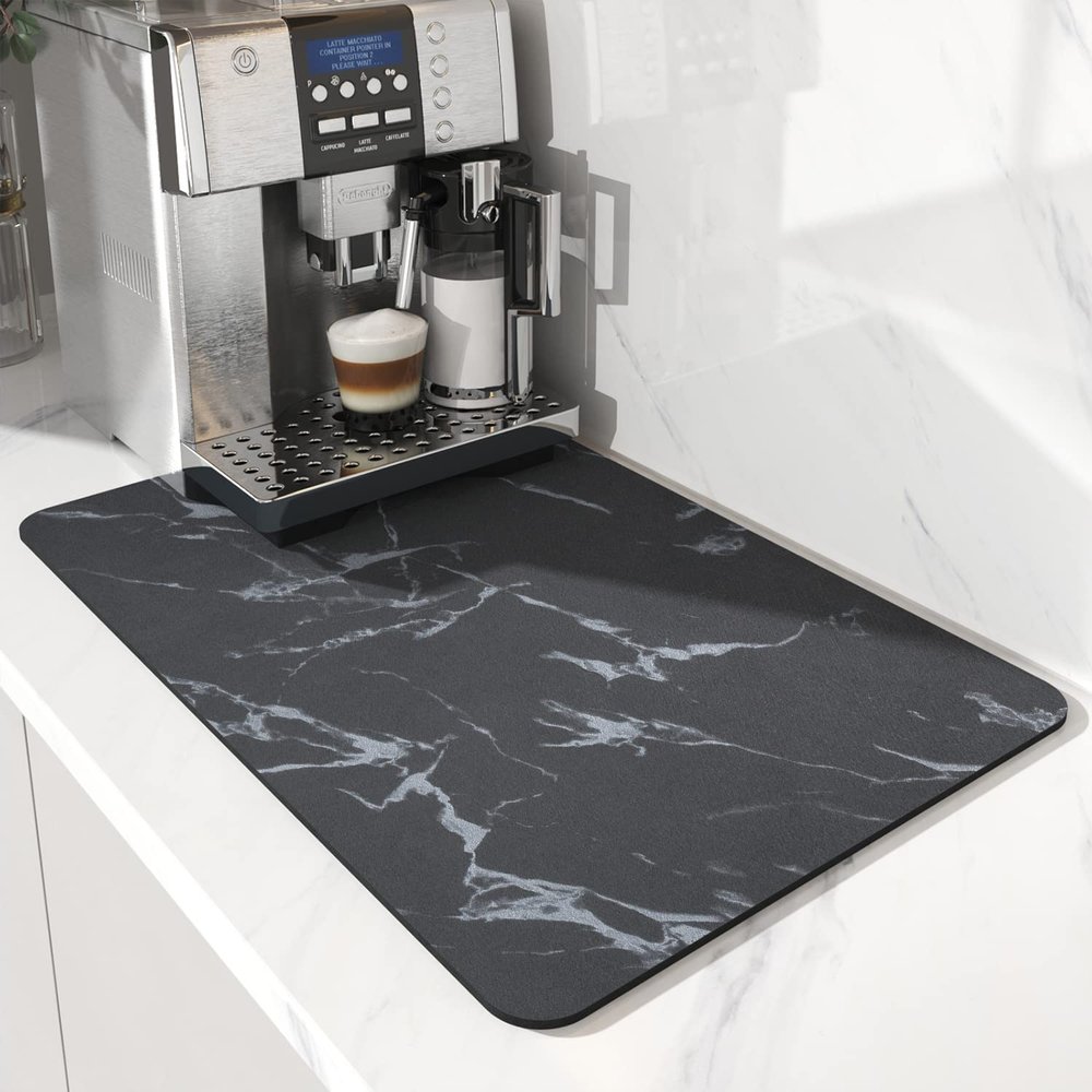 AMOAMI-Coffee Mat Hide Stain Rubber Backed Absorbent Dish Drying Mat for Kitchen Counter-Coffee Bar Accessories Fit Under Maker Machine Pot Espresso Machine Dish Rack 16"x24"