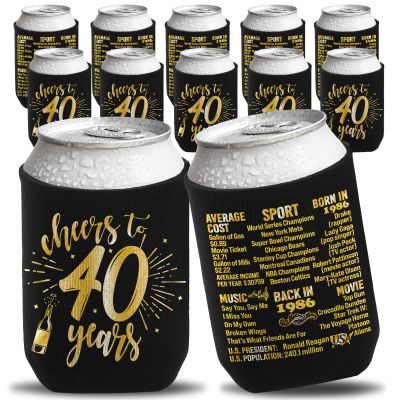 40th Birthday Decorations for Men Women, 40th Birthday Party Supplies, 40th Birthday Beverage Can Cooler Sleeves Pack of 12, Vintage 1986 Birthday Beverage Decor- Turning 40 Year Old