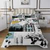 Erosebridal Cabin Bear Deer Quilted King,Hunting Fishing Bass Fish Bedspread Rustic Farmhouse Buffalo Check Plaid Coverlet Set for Teen Boys Adults Men,Wild Animal Quilt Set 2 Pillow Cases Grey Blue view 2