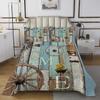 Rustic Farmhouse Cabin Bedding Set Retro Western Wooden Board Wheel Bedspread Twin,Farm Animal Sunflower Coverlet Set For Lodge,Pastoral Country Planks Quilt Set Teal Brown Home Room Decor 2 Pcs view 2