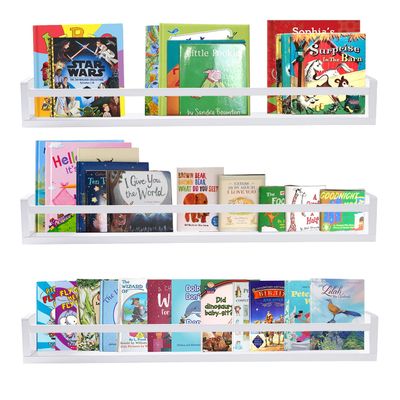 AZSKY Classic Nursery Book Shelves White Wall Book Shelves Kids Bookshelf for Bedroom Bathroom Dcor Wall Ledge Shelves 36 in Hanging Shelves a Set of 3