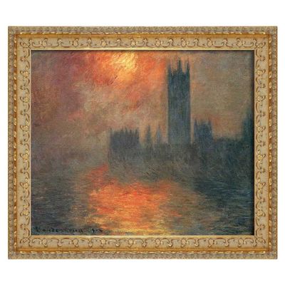Famous Paintings Houses of Parliament, Sunset by Claude Monet Framed Wall Art Print Vintage Picture Canvas Art for Modern Aesthetic Home Decor 40x44cm, 16"x17"-C,Gold Framed Canvas Wal Art