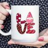 Valentine's Day Gnome with Heart Funny Coffee Mugs Pink Leopard Dots Stripes Love Ceramic Cup Celebration of Love Valentine Funny Mugs for Men Women 15oz view 1