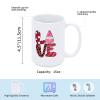 Valentine's Day Gnome with Heart Funny Coffee Mugs Pink Leopard Dots Stripes Love Ceramic Cup Celebration of Love Valentine Funny Mugs for Men Women 15oz view 2