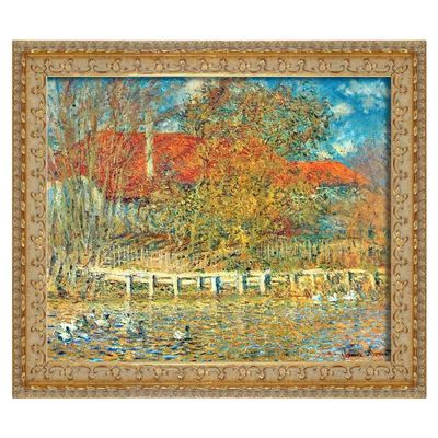 Famous Paintings The Pond with Ducks in Autumn by Claude Monet Canvas Prints Wood Frame Artworks Posters and Prints for Bedroom,Living Room Decor, 24"x26"-C,Gold Framed Canvas Wal Art