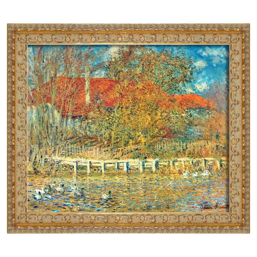 Famous Paintings The Pond with Ducks in Autumn by Claude Monet Canvas Prints Wood Frame Artworks Posters and Prints for Bedroom,Living Room Decor, 24"x26"-C,Gold Framed Canvas Wal Art