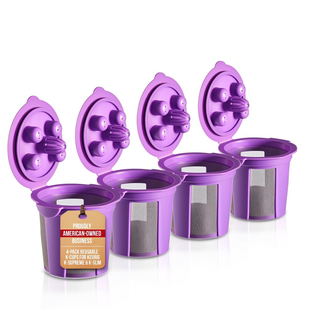 4 Reusable K Cups for Keurig Supreme, K-Supreme Plus, K Slim, K-Classic by PureHQ - Refillable Kcup for Keurig Coffee Maker - MultiStream Coffee Pods Filter