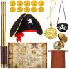 17 Piece Pirate Monocular Telescope Pirate Treasure Map Eye Patch Hat Pocket Compass Necklace Plastic Coins with Velvet Bag for Party Supplies view 1