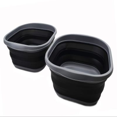 SAMMART 10L (2.6 Gallons) Collapsible Tub - Foldable Dish Tub - Portable Washing Basin - Space Saving Plastic Washtub (Dark Grey/Black (Set of 2))
