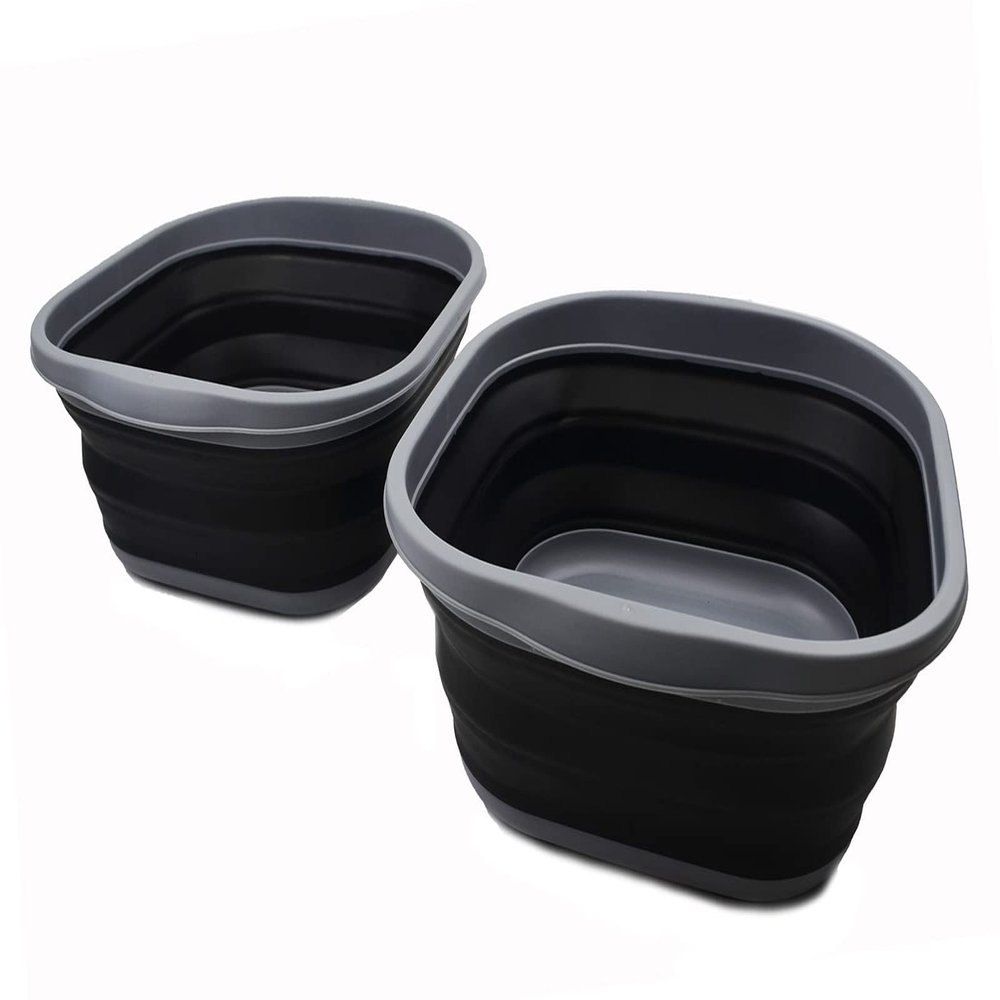 SAMMART 10L (2.6 Gallons) Collapsible Tub - Foldable Dish Tub - Portable Washing Basin - Space Saving Plastic Washtub (Dark Grey/Black (Set of 2))