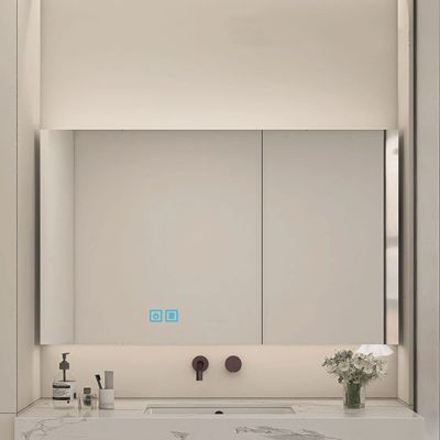 SPXMQSS LED Mirror Cabinet, LED Bathroom Cabinet Smart Anti Fog Stepless Dimming with Shelves Bathroom Mirror Cabinet Wall Mounted Storage Units with USB Socket 70 * 90 * 13CM
