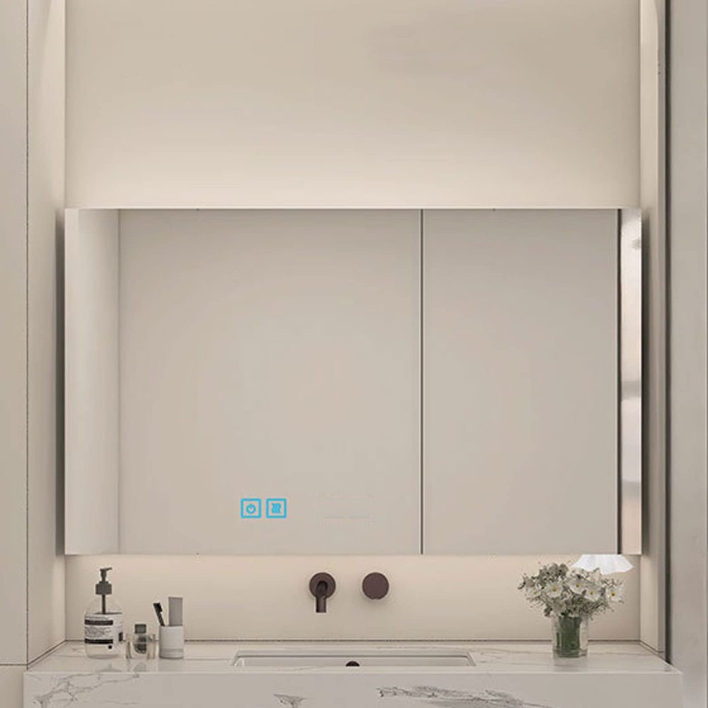 SPXMQSS LED Mirror Cabinet, LED Bathroom Cabinet Smart Anti Fog Stepless Dimming with Shelves Bathroom Mirror Cabinet Wall Mounted Storage Units with USB Socket 70 * 90 * 13CM