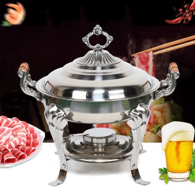 Chafing Dish Stainless Steel Round Durable Buffet Warmer Tray with Lid and Chafing Fuel Holder for Kitchen Party Dining Buffet
