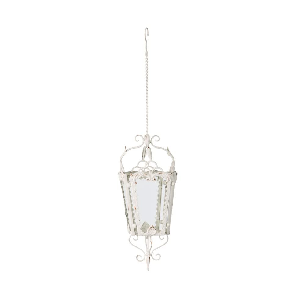 BOOMLATU Distressed White Decorative Candle Lanterns,Metal Hanging Pendant Light Candle Lantern Lamp for Indoor Outdoor