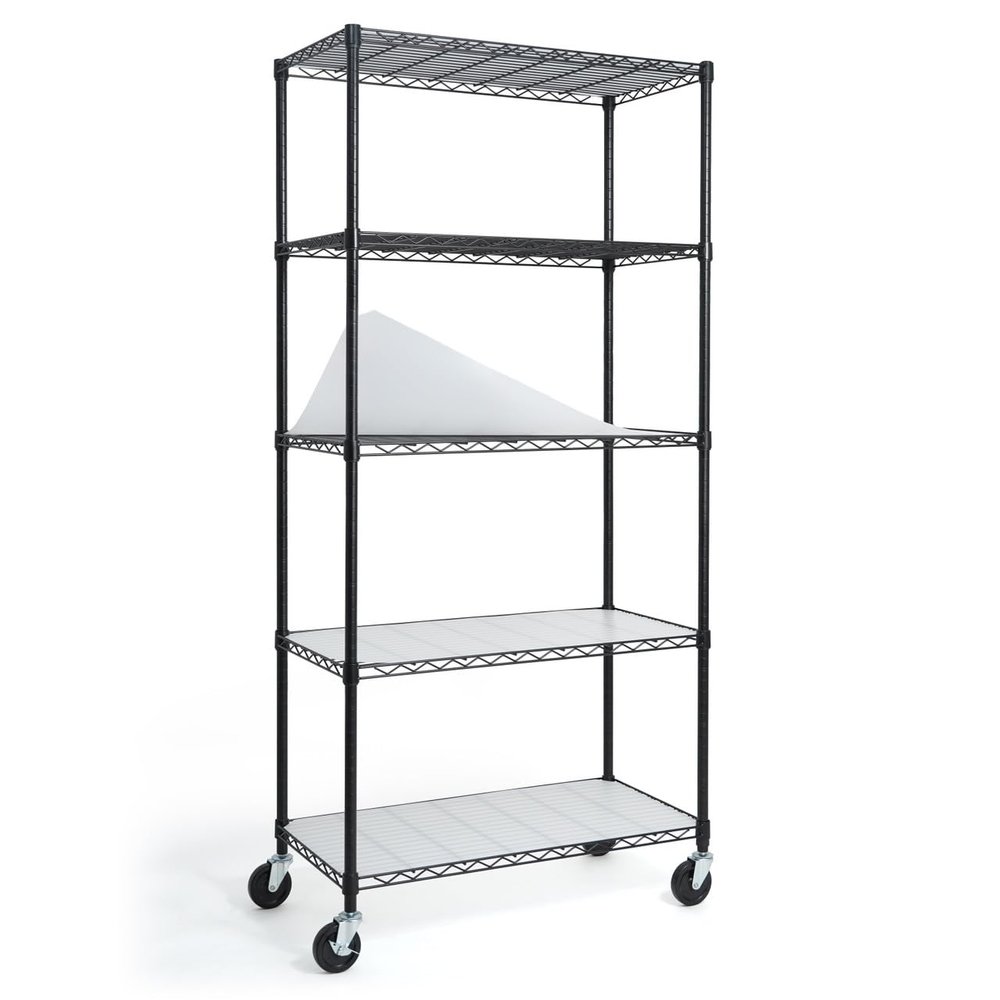 CAPHAUS NSF Commercial Grade Heavy Duty Wire Shelving w/Wheels, Leveling Feet & Liners, Storage Metal Shelf, Garage Shelving, Utility Wire Rack Storage Shelves, w/Liner, 36 x 18 x 76 5-Tier
