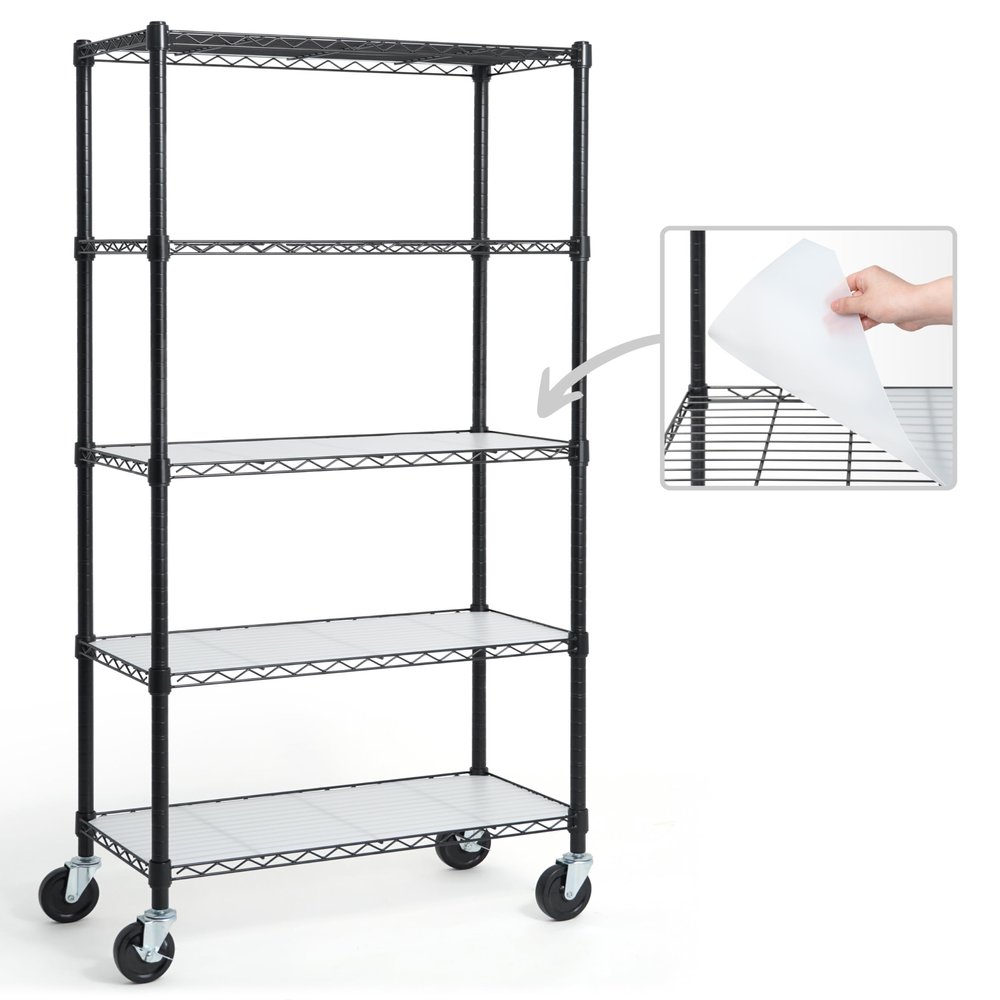 CAPHAUS NSF Commercial Grade Heavy Duty Wire Shelving w/Wheels, Leveling Feet & Liners, Metal Shelf, Garage & Utility Storage, 5-Tier 30x14x64
