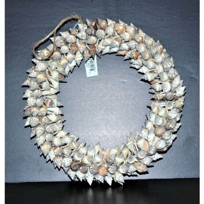 8" Real Brown Chula Sea Shell Wreath, Nautical Beach Decor Tropical