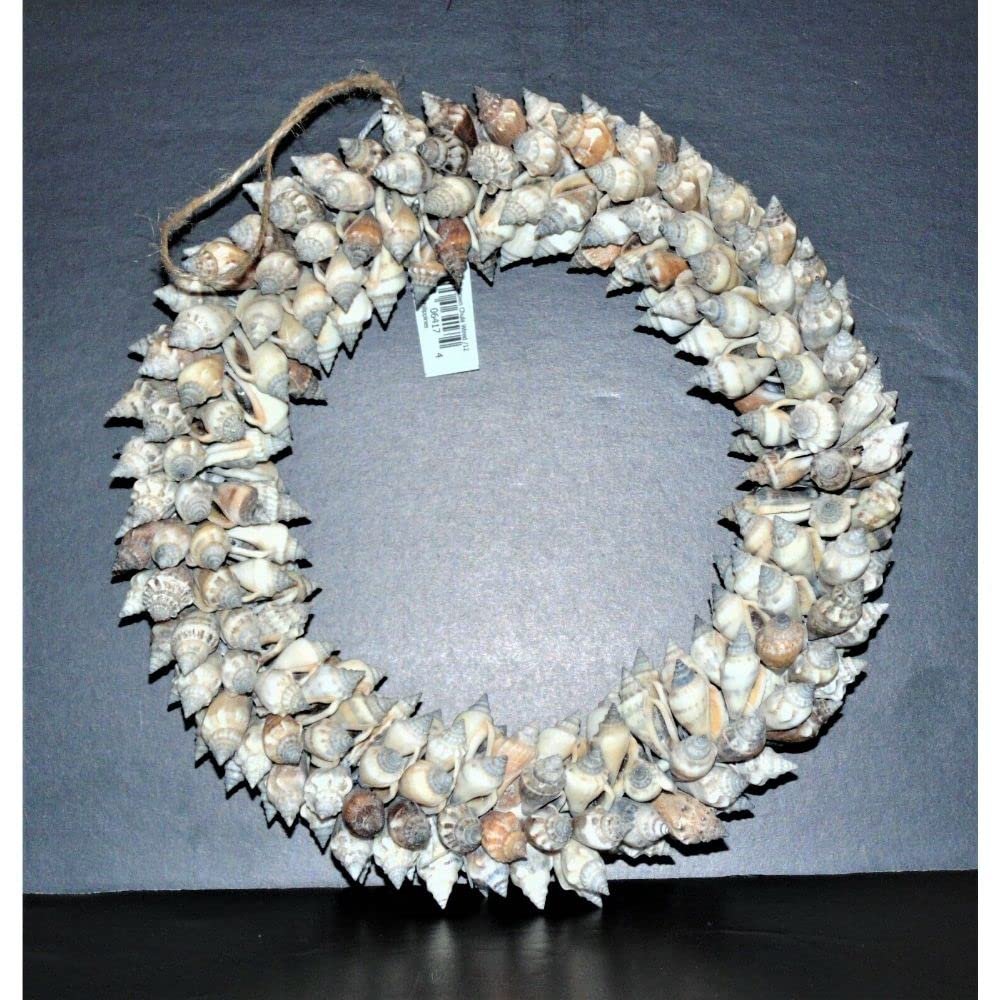 8" Real Brown Chula Sea Shell Wreath, Nautical Beach Decor Tropical