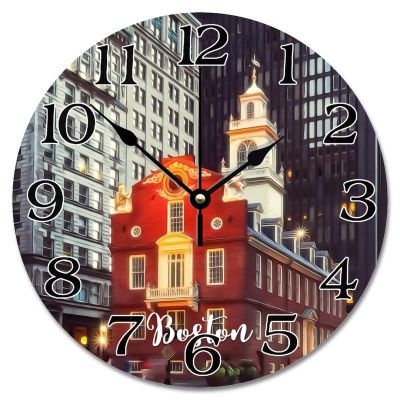 Guangpat Boston Scenery Wall Clock Massachusetts USA Landscape Travel 10 Inch Large Wall Clocks Battery Operated Silent Vintage Country City Souvenir Wall Decor for Living Room Kitchen Bedroom Office