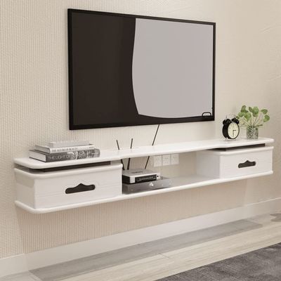 NERDOH 150Cm/59In Tv Cabinet Wall Mountable Walnut Tv Shelf Stand Living Room Modern Floating Entertainment Unit Component with 2 Storages Wooden Tv Console/White/59In