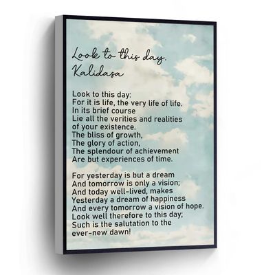 PUCHYUCT Look To This Day Canvas Wall Art Kalidasa Poem Poster Blue Sky Print Stretched And Framed Ready To Hang For Living Room,Bedroom,Classroom Etc (16" X 24")