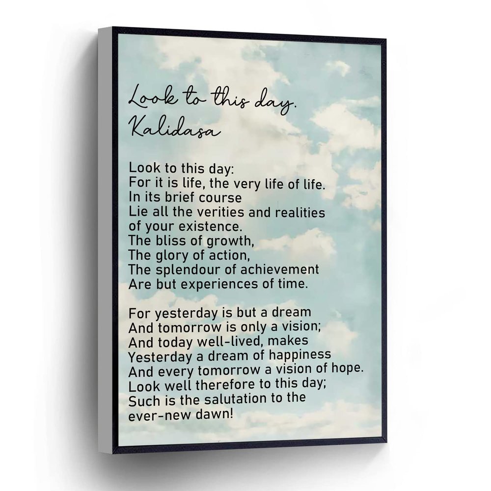 PUCHYUCT Look To This Day Canvas Wall Art Kalidasa Poem Poster Blue Sky Print Stretched And Framed Ready To Hang For Living Room,Bedroom,Classroom Etc (16" X 24")
