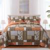 BEDIFANY Farmhouse Cotton Quilts Queen Size for Fall - Lightweight Patchwork Autumn Bedspread Set for Bed Coverlet - Highly-Woven Soft Reversible Bed Spread for All Seasons (Floral Orange) 3 Pieces view 1