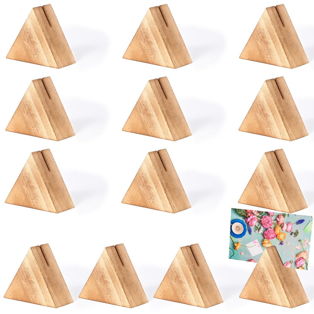 CHGCRAFT 10Pcs Triangle Wood Photo Holder Table Numbers Sign Holders