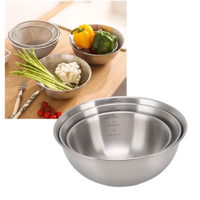 3pcs Salad Bowls Large Serving, Stainless Steel Mixing Bowls Insulated Soup Bowl with Scale for Restaurant Stackable Serving Bowls