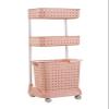 3-Tier Mobile Storage Cart,Bathroom Rolling Storage Shelves with Wheels and Removable Laundry Hamper Organizer Basket Standing Shelf Units For Bathroom and Laundry or Narrow Places,Pink view 1