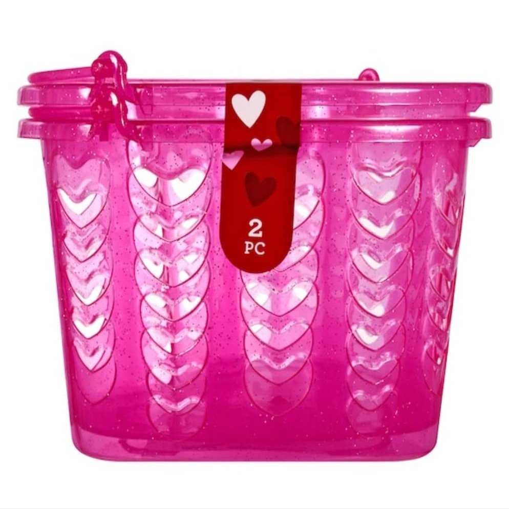 Love TLC Gift Basket with Handle 2pack Pink for Valentines Day Or Just Because Heart 5.5"x5"