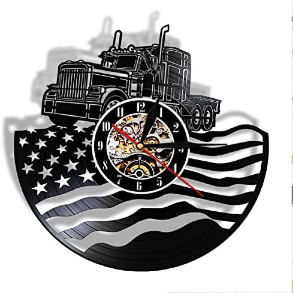 Music Vinyl Wall Clock 12Inch Retro Black Hanging Wall Clock Tractor American Flag Vinyl Record Wall Clock 3D Watches Farmhouse Wall Art Decor