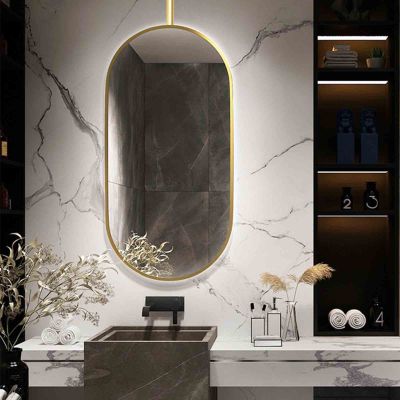 Ceiling Gold Metal Hanging Boom MirrorModern Oval Large Make-up Mirror Bathroom Washroom Bedroom Hallway Elliptical Floating Decor Wall Mounted Mirrors ( Size : 40cmx60cm )