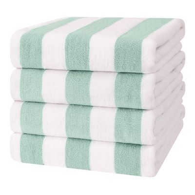 Cotton Paradise, Cabana Stripe Beach Towels 4 Packed, 30x60 inches Extra Large Pool Towels, Soft Absorbent Quick Dry, Mint