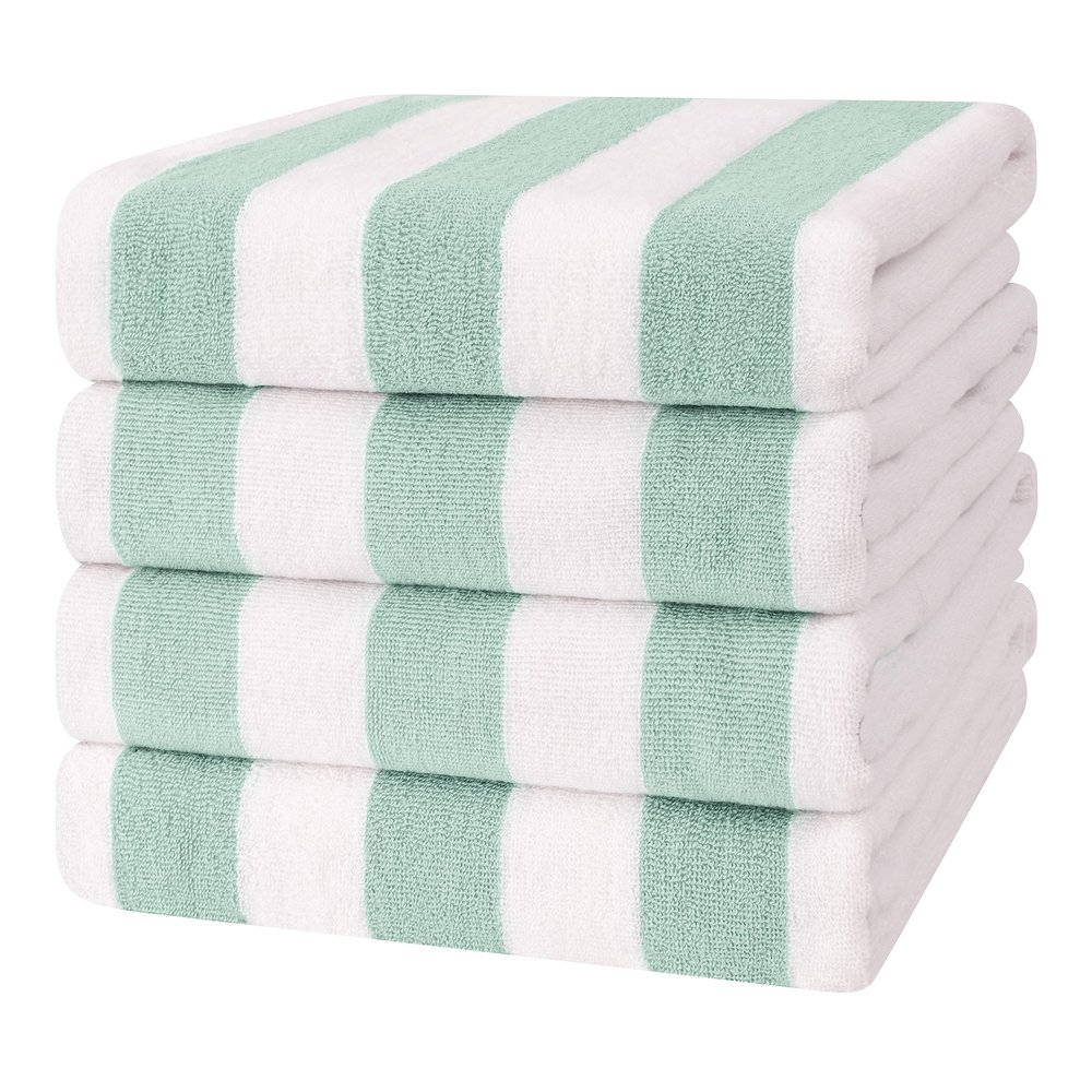 Cotton Paradise, Cabana Stripe Beach Towels 4 Packed, 30x60 inches Extra Large Pool Towels, Soft Absorbent Quick Dry, Mint