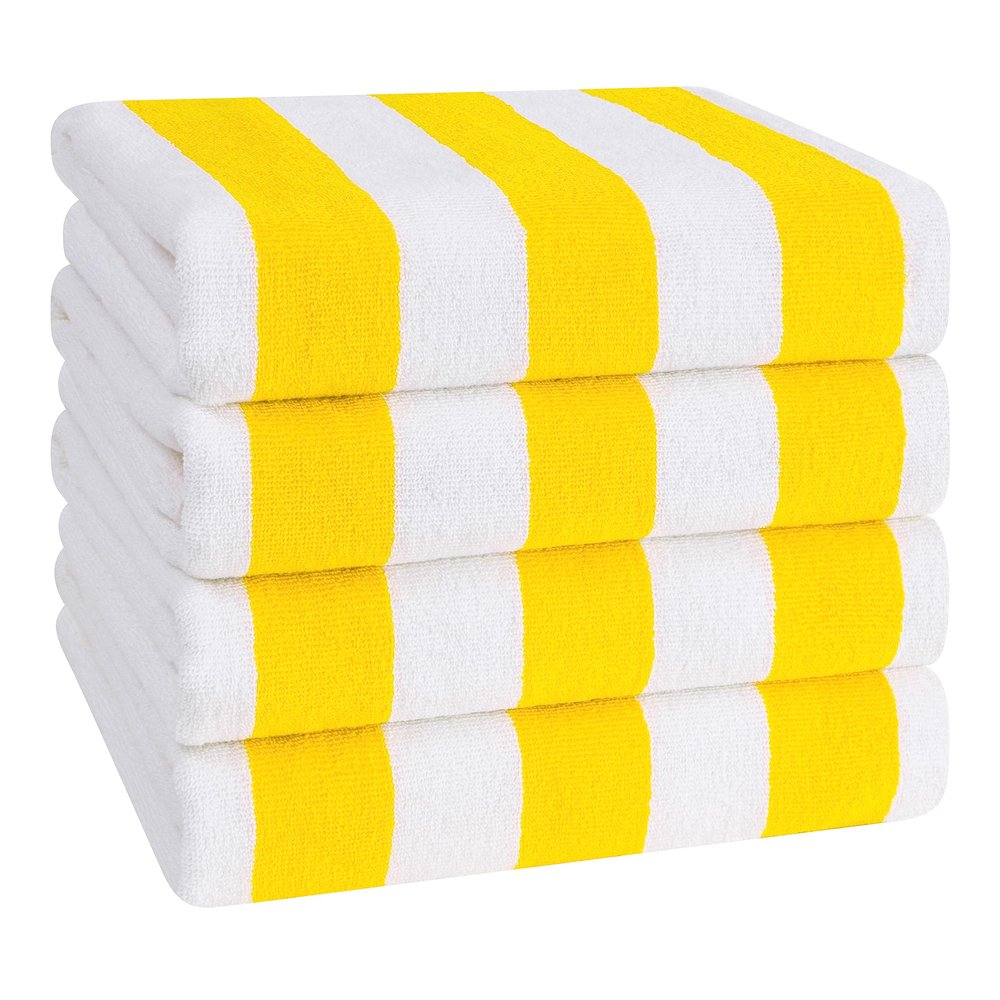 American Soft Linen Cabana Striped Beach Towels, 30x60 inch 4 Piece Oversize Pool Towels, Quick Drying Sand Free Swim Towels, Yellow