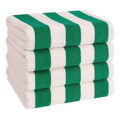 American Soft Linen Cabana Striped Beach Towels, 30x60 inch 4 Piece Oversize Pool Towels, Quick Drying Sand Free Swim Towels, Moss Green