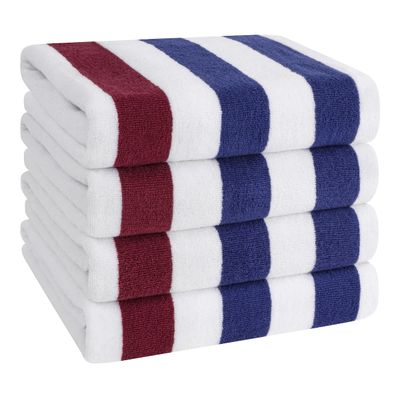 American Soft Linen Cabana Striped Beach Towels, 30x60 inch 4 Piece Oversize Pool Towels, Quick Drying Sand Free Swim Towels, Navy-Bordeaux