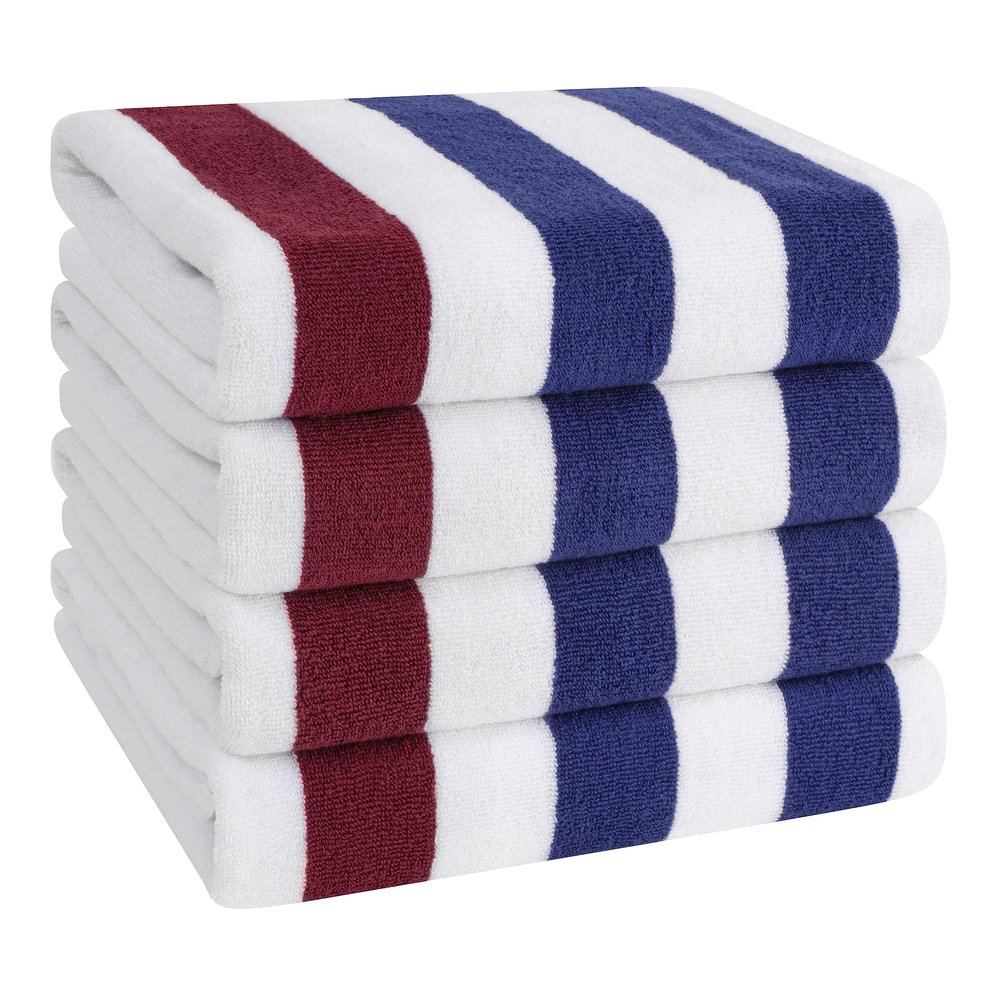 American Soft Linen Cabana Striped Beach Towels, 30x60 inch 4 Piece Oversize Pool Towels, Quick Drying Sand Free Swim Towels, Navy-Bordeaux